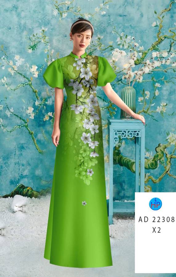 Vải Áo Dài Hoa In 3D AD 22308 2